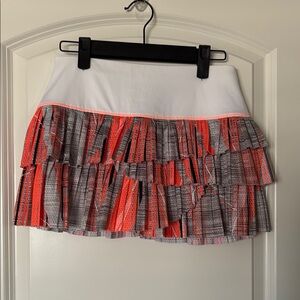 Lucky In Love White, Orange and Gray Ruffled Tennis Skirt